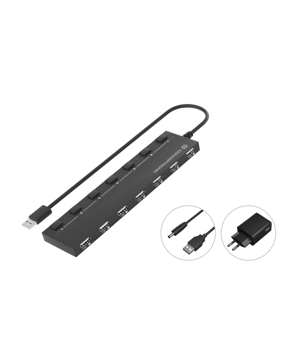 Conceptronic HUBBIES08BP hub & concentrateur USB 2.0 480 Mbit/s Noir