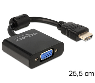 DeLOCK 65512 câble vidéo et adaptateur 0,254 m VGA (D-Sub) HDMI Type A (Standard) Noir