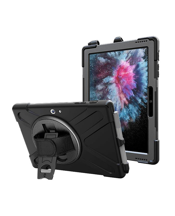 DLH COQUE RENFORCEE AVEC BANDOULIERE, POIGNEE ROTATIVE ET PIED SUPPORT POUR MICROSOFT SURFACE GO 2 / GO 3 Anti-chocs
