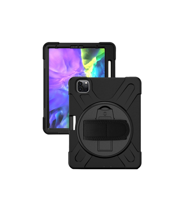 DLH COQUE RENFORCEE AVEC EMPLACEMENT STYLET, BANDOULIERE, POIGNEE ROTATIVE ET PIED SUPPORT POUR APPLE IPAD PRO 11" 3EME GÉNÉRATI
