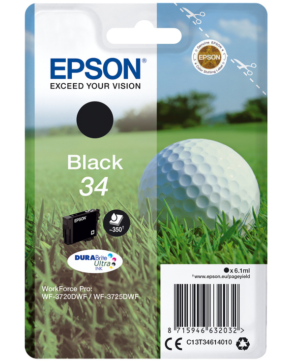 Epson Golf ball Singlepack Black 34 DURABrite Ultra Ink Epson Golf ball Singlepack Black 34 DURABrite Ultra Ink