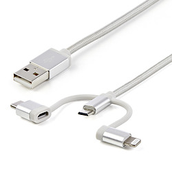 StarTech.com Câble multi chargeur USB de 1 m - Lightning USB-C Micro-B - Tressé