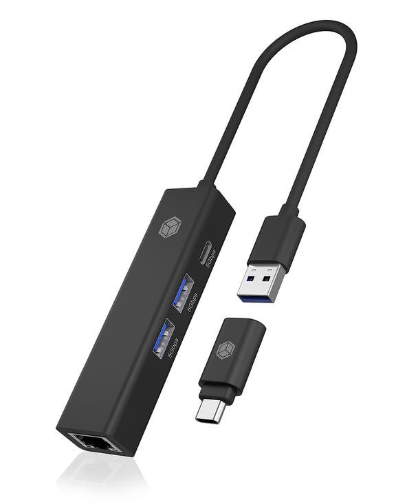 ICY BOX IB-HUB1439-LAN Avec fil USB 3.2 Gen 1 (3.1 Gen 1) Type-A Noir
