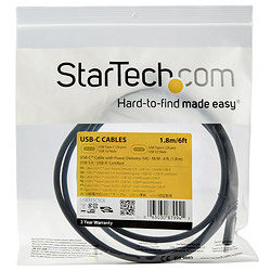 StarTech.com Câble USB C vers USB C de 1,8 m - 5A, 100W PD 3.0 - Certifié Works With Chromebook - Certifié USB-IF - M/M - USB 3.