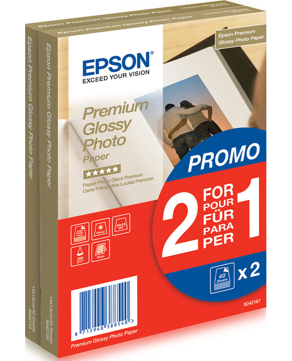 Epson Premium Glossy Photo Paper - 10x15cm - 2x 40 Feuilles