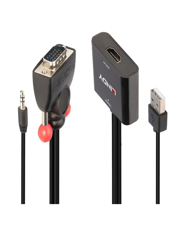 Lindy 38284 câble vidéo et adaptateur VGA (D-Sub) + 3,5 mm HDMI + USB Noir