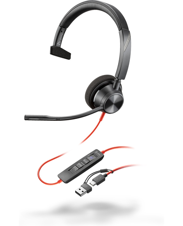 POLY Micro-casque Blackwire 3310 monaural USB-C certifié Microsoft Teams + adaptateur USB-C/A
