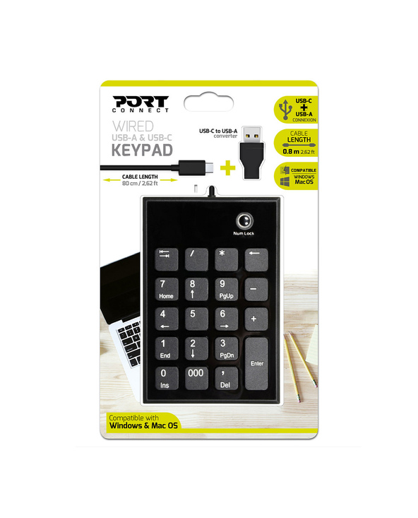 Port Designs 900801 clavier numérique Ordinateur portable USB Noir, Gris