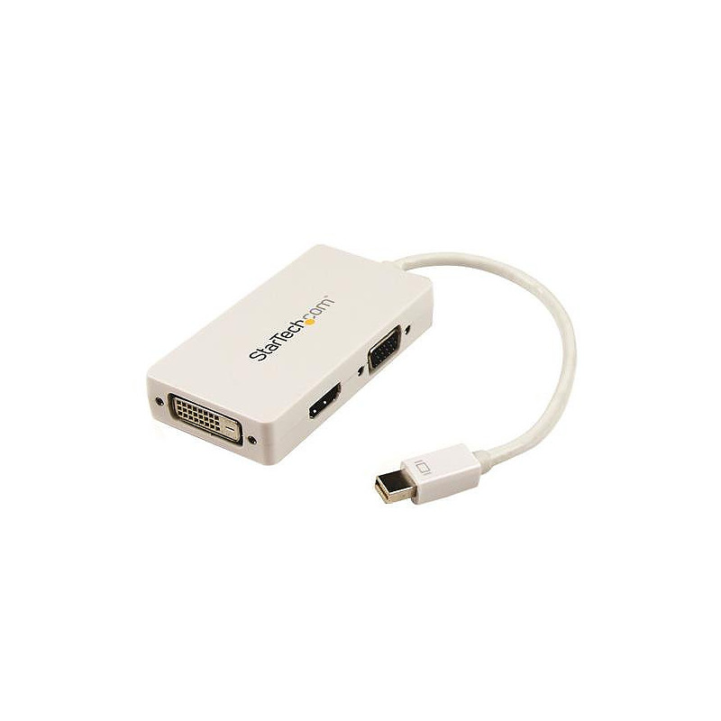 StarTech.com Adaptateur de voyage Mini DisplayPort vers VGA / DVI / HDMI - Convertisseur vidéo 3-en-1 - Blanc