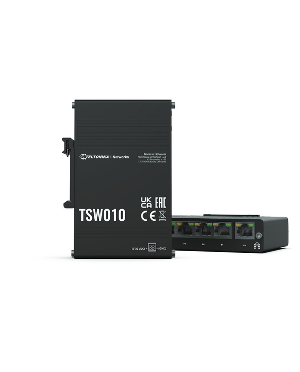 Teltonika TSW010 DIN Rain Switch 5 x Fast Ethernet (10/100) Connexion Ethernet, supportant l'alimentation via ce port (PoE) Noir