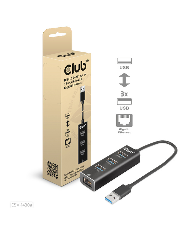 CLUB3D CSV-1430a Avec fil USB 3.2 Gen 1 (3.1 Gen 1) Type-A Noir
