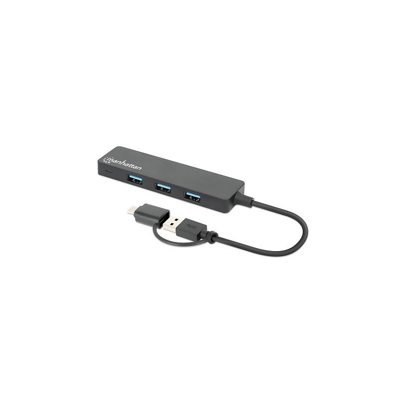 Manhattan 180863 hub & concentrateur USB 3.2 Gen 1 (3.1 Gen 1) Type-A + Type-C 5000 Mbit/s Noir