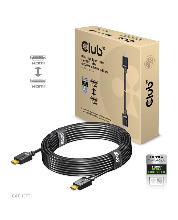 CLUB3D CAC-1375 câble HDMI 5 m HDMI Type A (Standard) Noir