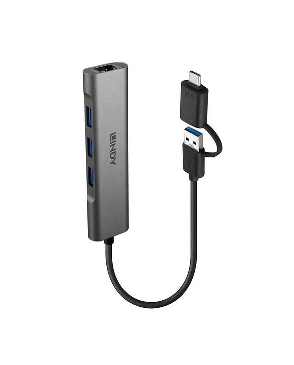 Lindy 43379 hub & concentrateur USB 3.2 Gen 1 (3.1 Gen 1) Type-A + Type-C 5000 Mbit/s Gris