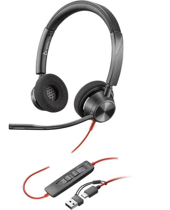 POLY Micro-casque Blackwire 3320 stéréo USB-C certifié Microsoft Teams + adaptateur USB-C/A