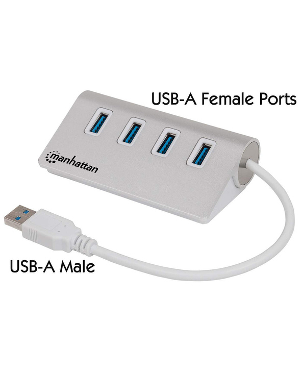 Manhattan 163767 hub & concentrateur USB 3.2 Gen 1 (3.1 Gen 1) Type-A 5000 Mbit/s Aluminium, Blanc