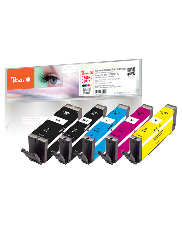 Peach PI100-378 cartouche d'encre 5 pièce(s) Compatible Rendement élevé (XL) Noir, Cyan, Magenta, Jaune