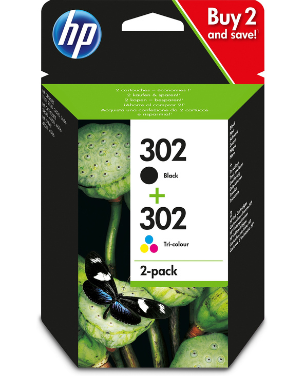 HP Pack de 2 cartouches d'encre noire/3 couleurs authentiques 302