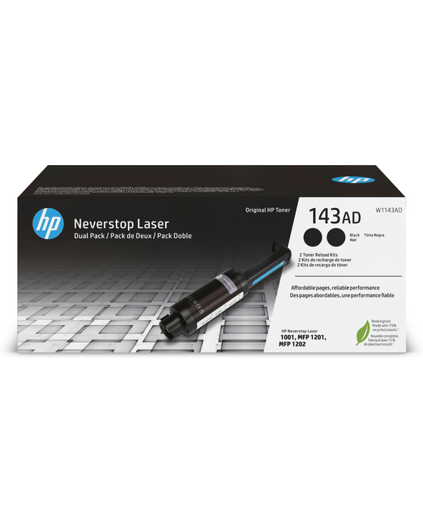 HP Kit de recharge de toner noir Neverstop authentique 143AD (double pack)