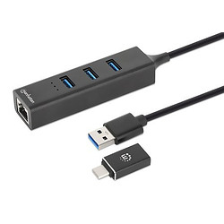 Manhattan 180894 hub & concentrateur USB 3.2 Gen 1 (3.1 Gen 1) Type-A + Type-C 5000 Mbit/s Noir