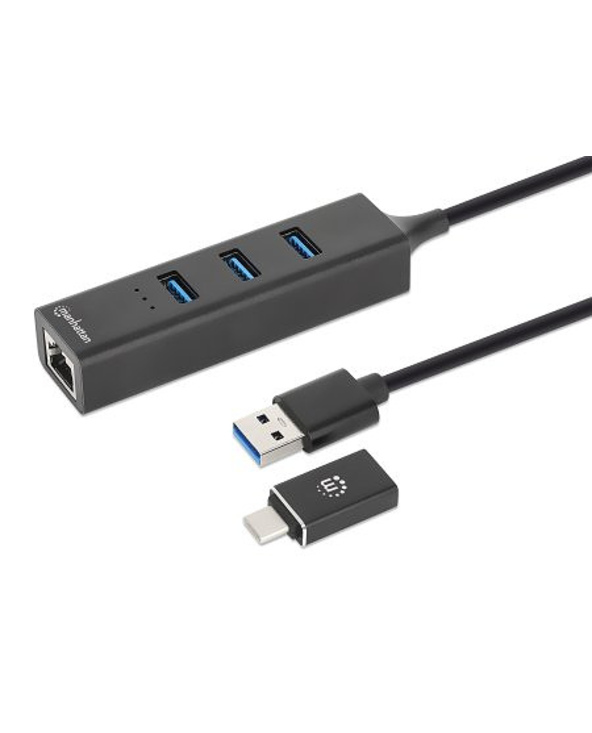 Manhattan 180894 hub & concentrateur USB 3.2 Gen 1 (3.1 Gen 1) Type-A + Type-C 5000 Mbit/s Noir