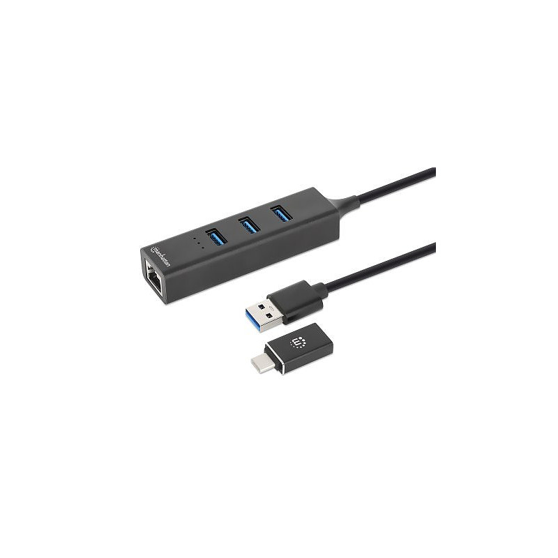 Manhattan 180894 hub & concentrateur USB 3.2 Gen 1 (3.1 Gen 1) Type-A + Type-C 5000 Mbit/s Noir