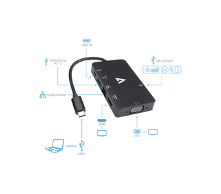 V7 V7UC-U3CRJ45HDVG-BLK adaptateur graphique USB 3840 x 2160 pixels Noir