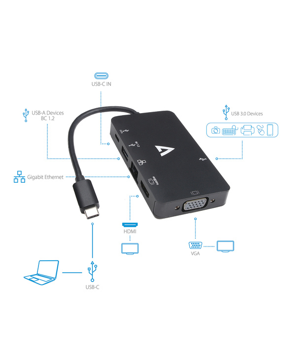 V7 V7UC-U3CRJ45HDVG-BLK adaptateur graphique USB 3840 x 2160 pixels Noir