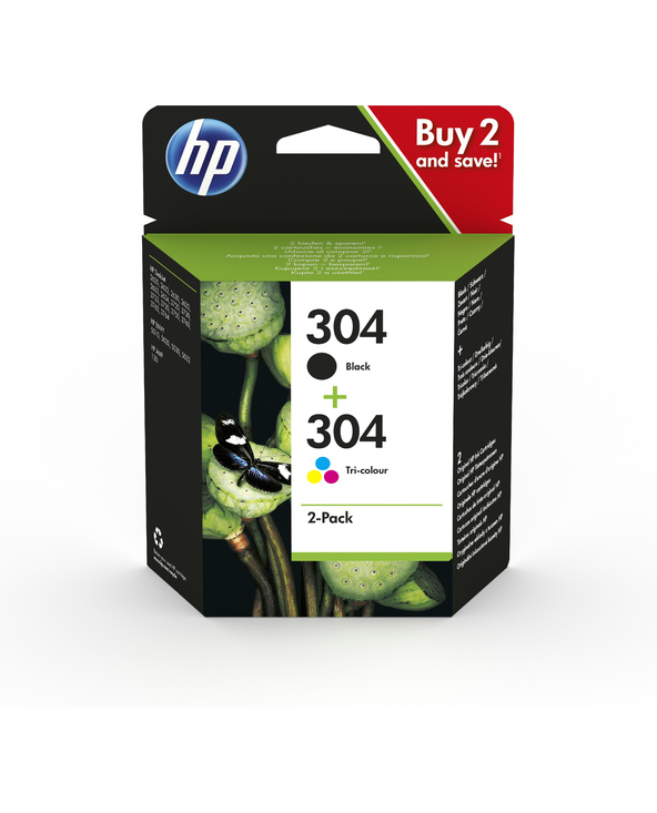 HP Pack de 2 cartouches authentiques d'encre noire/trois couleurs 304