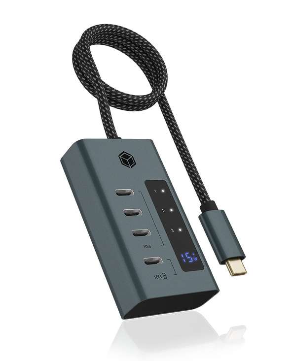 ICY BOX IB-HUB1454-C31 USB 3.2 Gen 1 (3.1 Gen 1) Type-C 10000 Mbit/s Bleu, Gris