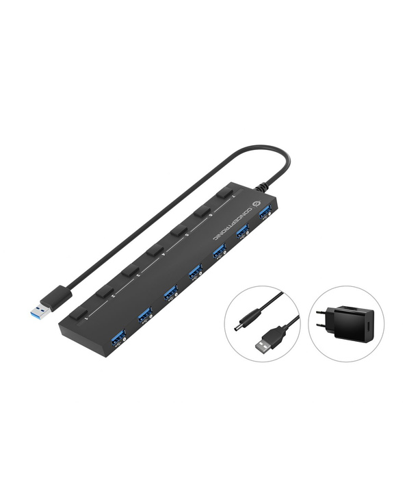 Conceptronic HUBBIES19BP hub & concentrateur USB 3.2 Gen 1 (3.1 Gen 1) Type-A 5000 Mbit/s Noir