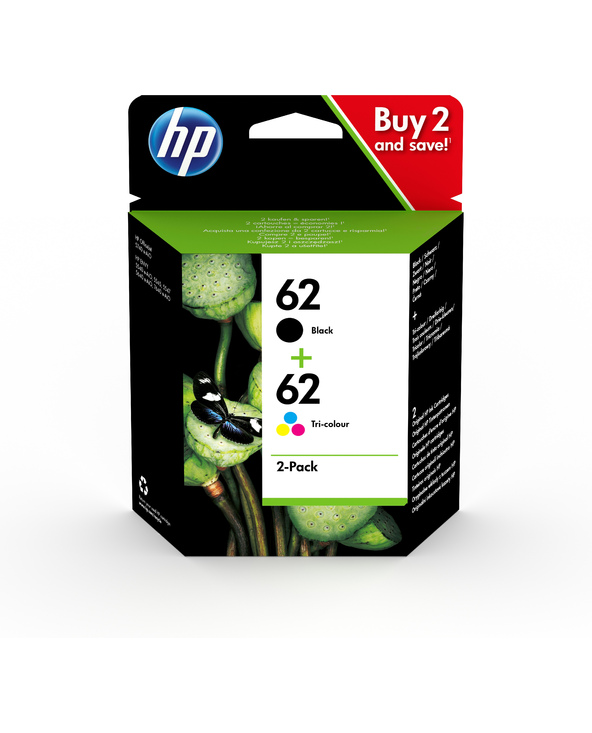 HP 62 pack de 2 cartouches authentiques d'encre noire / trois couleurs