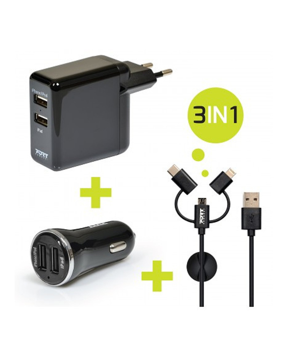 Port Designs 900044 chargeur d'appareils mobiles Universel Noir Secteur, Allume-cigare, USB Auto, Intérieure