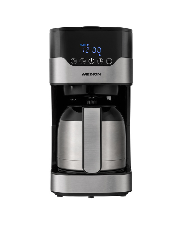 MEDION MD 18458 - Cafetière filtre programmable avec carafe isotherme - 900 Watt - 1,2 Litres - Argent