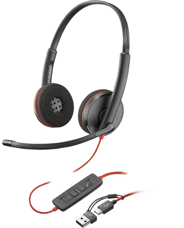 POLY Micro-casque stéréo USB-C noir Blackwire 3220 + adaptateur USB-C/A (vlot)