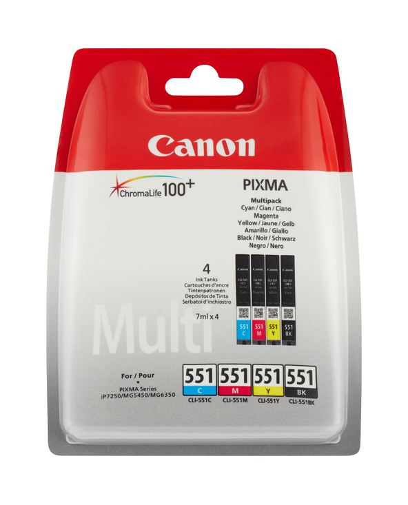 Canon Multipack de cartouches d'encre CLI-551 BK/C/M/Y Canon Multipack de cartouches d'encre CLI-551 BK/C/M/Y