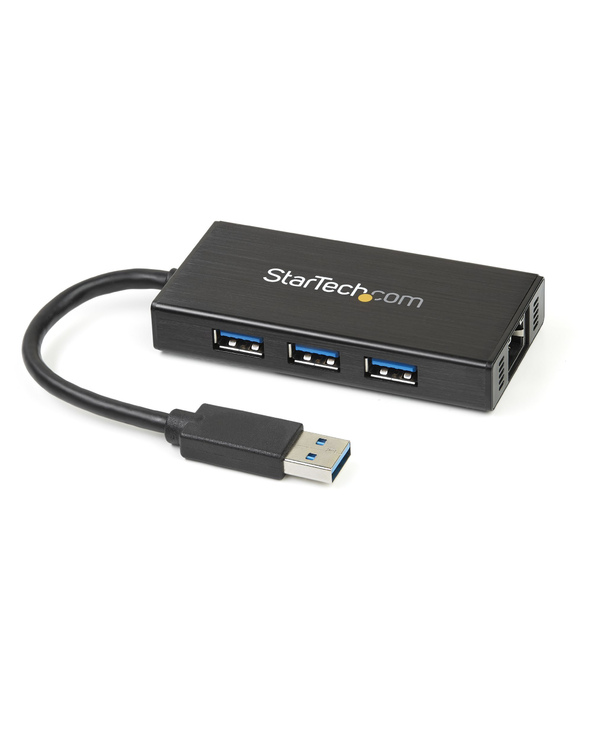 StarTech.com Hub USB 3.0 (5Gbps) portable à 3 ports avec câble intégré plus Gigabit Ethernet - Aluminium