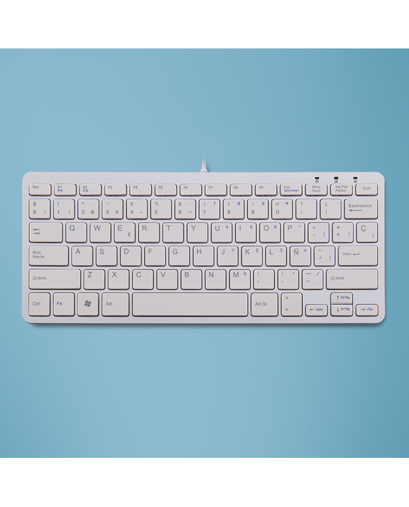 R-Go Tools Clavier ergonomique R-Go Compact, design plat, mini-clavier, QWERTY (ES), filaire, blanc
