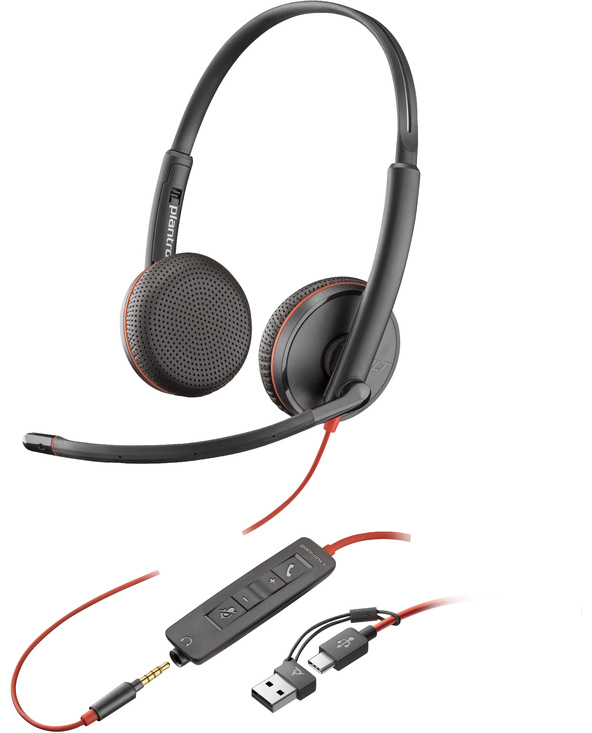 POLY Micro-casque Blackwire 3225 stéréo USB-C + connexion 3,5 mm + adaptateur USB-C/A