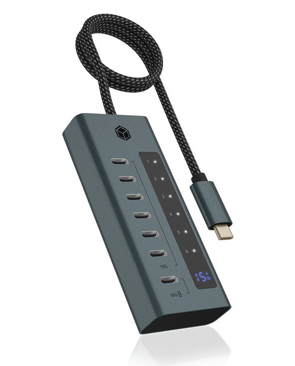 ICY BOX IB-HUB1457-C31 USB 3.2 Gen 1 (3.1 Gen 1) Type-C 10000 Mbit/s Bleu, Gris