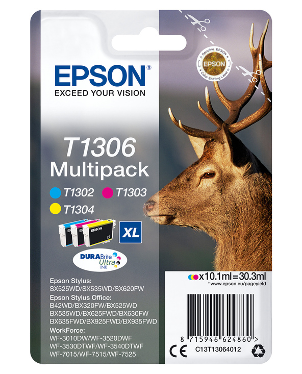 Epson Stag Multipack "Cerf" (T1306) - Encre DURABrite Ultra C, M, J (XL)