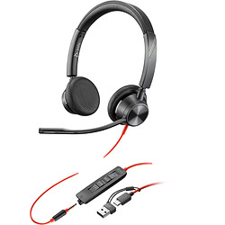 POLY Micro-casque Blackwire 3325 stéréo USB-C certifié Microsoft Teams + connexion 3,5 mm + adaptateur USB-C/A