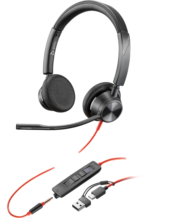 POLY Micro-casque Blackwire 3325 stéréo USB-C certifié Microsoft Teams + connexion 3,5 mm + adaptateur USB-C/A