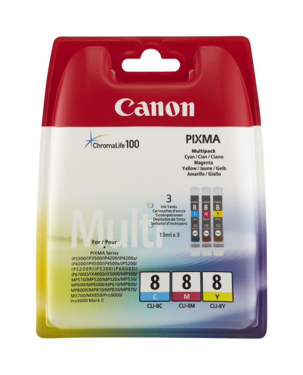 Canon Multipack de cartouches d'encre couleur CLI-8 C/M/Y