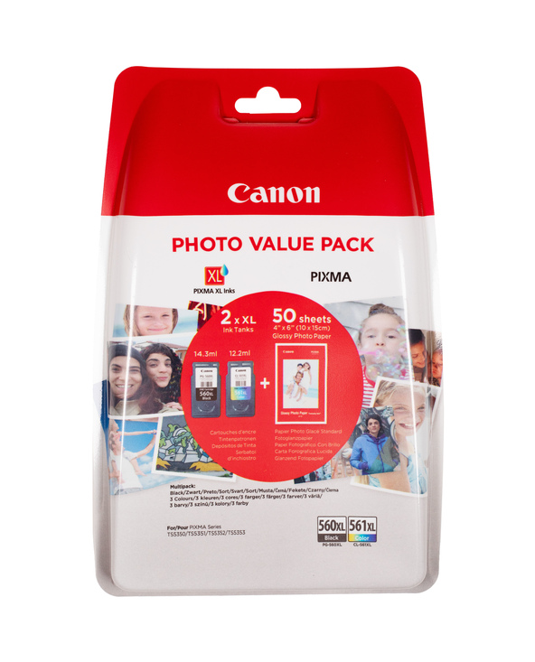 Canon Pack économique de cartouches d'encre noire PG-560XL et couleur CL-561XL + Papier Photo