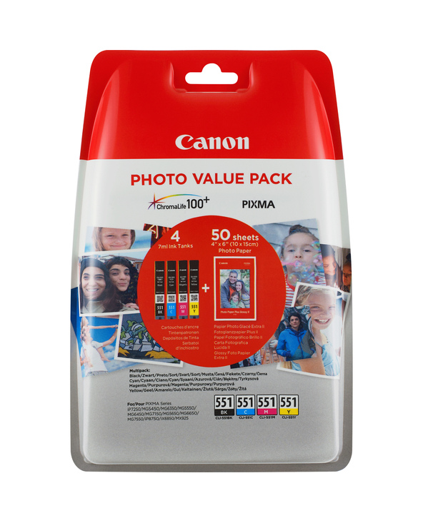 Canon Cartouche d'encre CLI-551 BK/C/M/Y + Pack économique de papiers photo