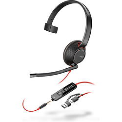POLY Micro-casque monaural USB-C Blackwire 5210 + prise 3,5 mm + adaptateur USB-C/A