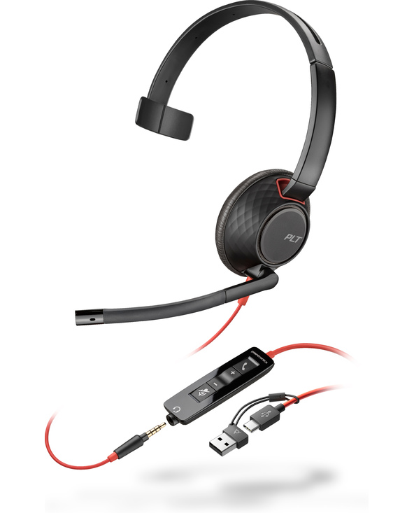 POLY Micro-casque monaural USB-C Blackwire 5210 + prise 3,5 mm + adaptateur USB-C/A