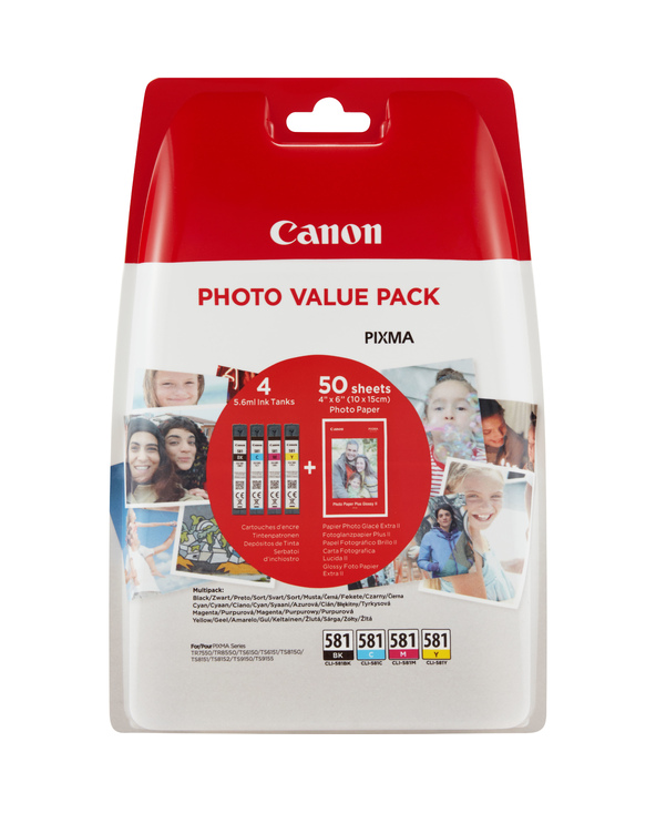 Canon Pack économique cartouches d'encre CLI-581 BK/C/M/Y + papier photo