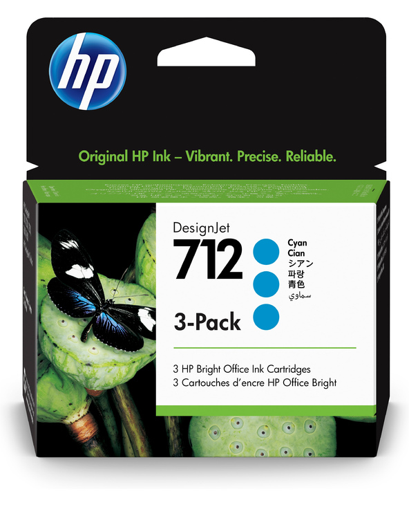 HP Pack de 3 cartouches d'encre DesignJet 712, cyan, 29 ml